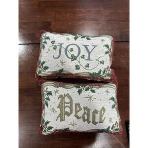 Pillow Tapestry Accent/Toss‎ Pillow "Peace"  And "Joy" With Holly •12"X7" BX2